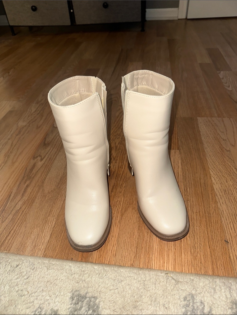 Cream Women's Ankle Boots - Sleek Side-Zip Design